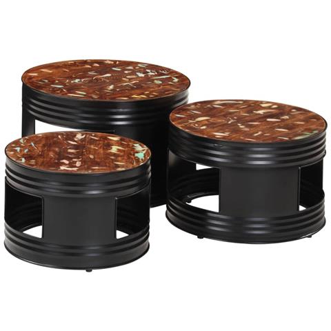 Tavoli Da Bar A Tamburo 3pz In Legno Massello Di Recupero - Foto 1