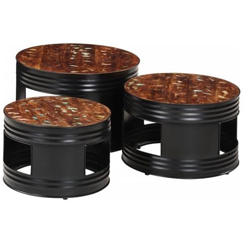 Tavoli Da Bar A Tamburo 3pz In Legno Massello Di Recupero - Foto 2