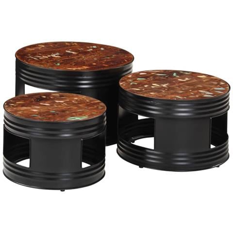 Tavoli Da Bar A Tamburo 3pz In Legno Massello Di Recupero - Foto 3