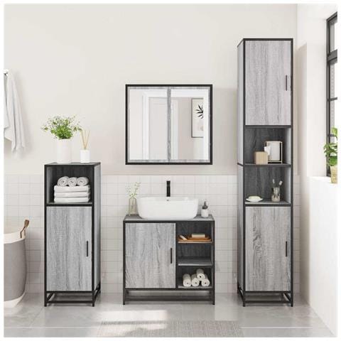 Mobile Lavabo Bagno Grigio Sonoma 65x33x60 Cm Legno Multistrato - Foto 3