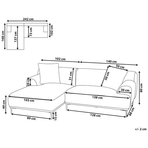Divano Angolare Stenum Velluto A Coste Bianco Sporco Lato Destro - Foto 2
