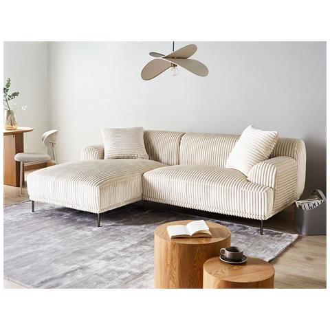 Divano Angolare Stenum Velluto A Coste Bianco Sporco Lato Destro - Foto 1