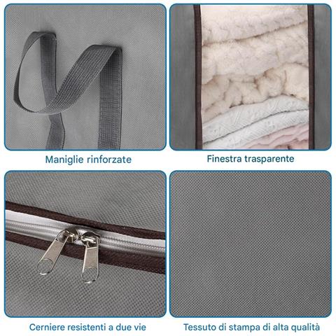 Set 4 Sacchetti Contenitori Extra Large 120l Manici Rinforzati Organizer Casa - Foto 2