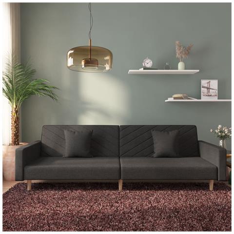 Divano Letto a 2 Posti con 2 Cuscini Nero in Tessuto - Foto 2