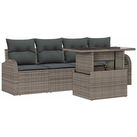 Set Divani da Giardino 5 Pezzi con Cuscini Grigio Polyrattan, Divano Giardino per 2 Persone con Stoccaggio e Cuscini Grigio Polyrattan - Foto 1