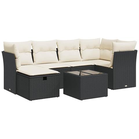 Set Divani da Giardino con Cuscini 7pz Nero Polyrattan - Foto 1