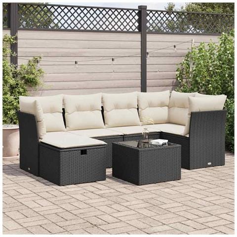 Set Divani da Giardino con Cuscini 7pz Nero Polyrattan - Foto 2
