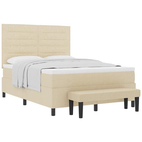 Letto a Molle con Materasso & Panchina Crema 140x190 cm Tessuto - Foto 1