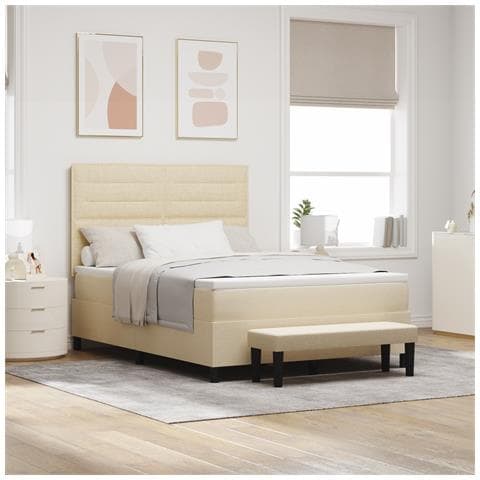 Letto a Molle con Materasso & Panchina Crema 140x190 cm Tessuto - Foto 2