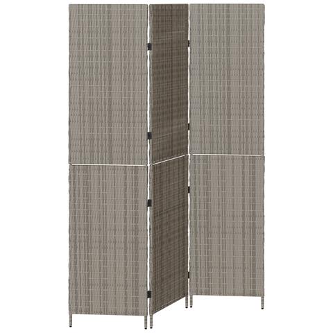 Divisore per Stanze 3 Pannelli Pieghevoli Grigio 147x180 cm Poly Rattan - Foto 1