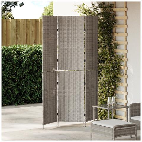 Divisore per Stanze 3 Pannelli Pieghevoli Grigio 147x180 cm Poly Rattan - Foto 2