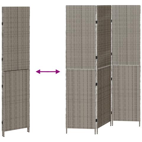 Divisore per Stanze 3 Pannelli Pieghevoli Grigio 147x180 cm Poly Rattan - Foto 9
