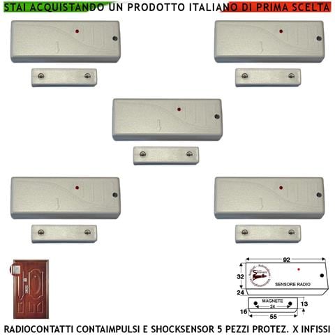 Sensore Magnetico Wireless Fr. 433,92 Mhz Rilevatore Sismico Regolabile Cinque Pezzi Bianchi Per Antifurto Ingresso Nc - Foto 1