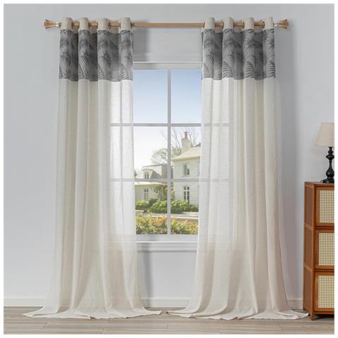 Tende A Occhielli 2 Pezzi Boho Semitrasparenti 260x140 Cm Beige - Foto 1