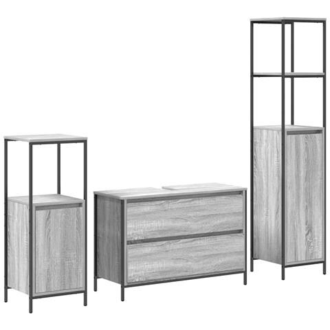 Set di mobili per il bagno con lo scaffale 3 pcs Grigio sonoma - Foto 1
