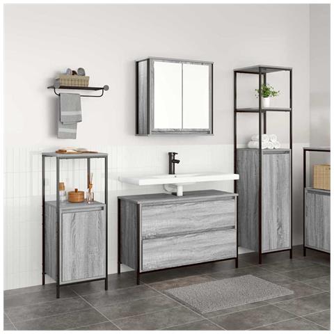 Set di mobili per il bagno con lo scaffale 3 pcs Grigio sonoma - Foto 2