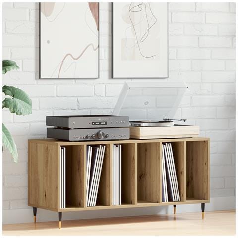 Armadio per dischi  in rovere artigianale 100x38x48 cm in legno ingegnerizzato - Foto 2