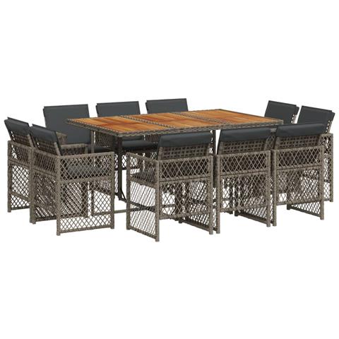 Set da Pranzo da Giardino 11pz con Cuscini in Polyrattan Grigio - Foto 1