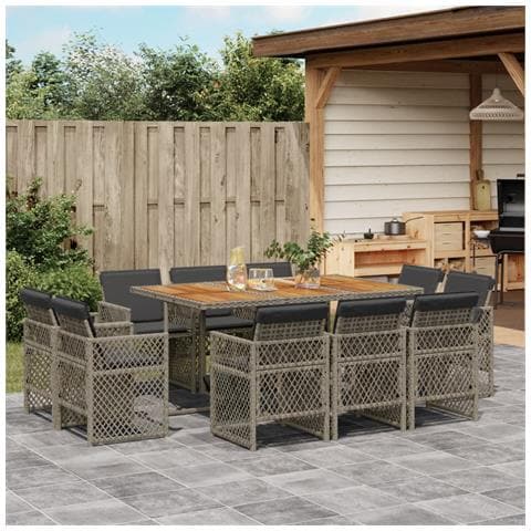 Set da Pranzo da Giardino 11pz con Cuscini in Polyrattan Grigio - Foto 2