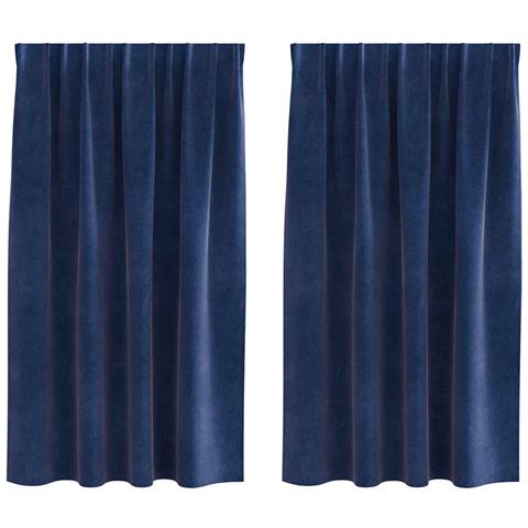 Tende con tende 2 pcs Blu Scuro 140 x 175 cm Velluto - Foto 1