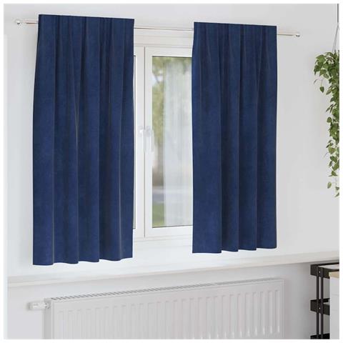 Tende con tende 2 pcs Blu Scuro 140 x 175 cm Velluto - Foto 2