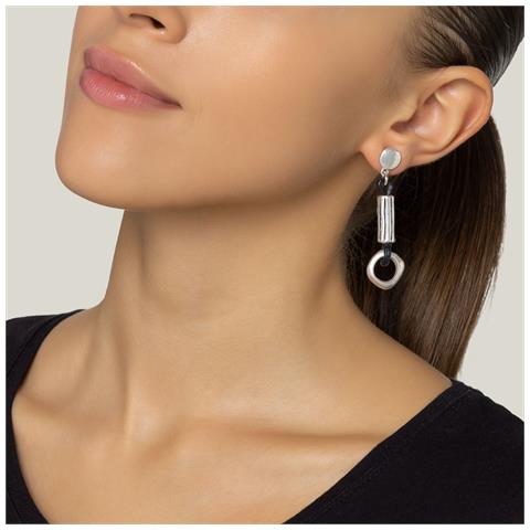 Orecchino In Argento Con Pelle Placcata Argento E Pelle Nera. - Foto 2