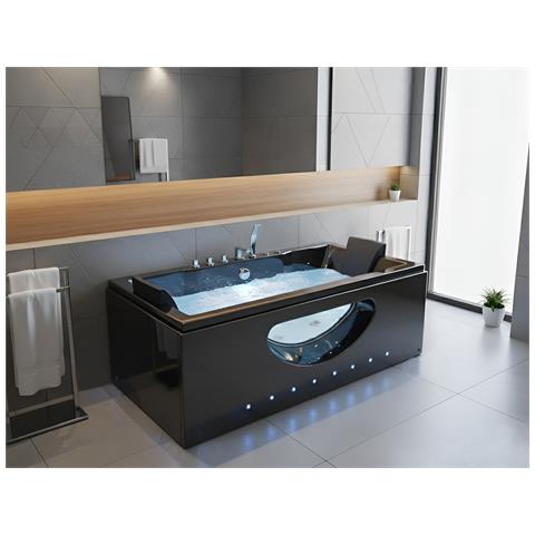 Vasca Idromassaggio Angolare Con Led Hawes 180 X 90 Cm Nero - Foto 1