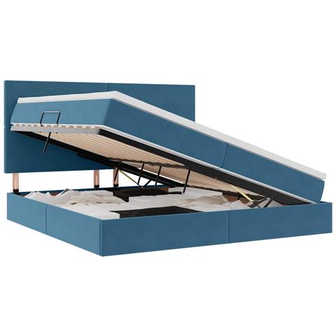 Letto con contenitore e materasso Blu Scuro 200 x 200 cm - Foto 1