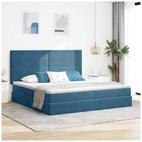 Letto con contenitore e materasso Blu Scuro 200 x 200 cm - Foto 2