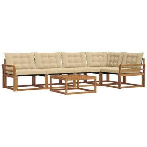 Set di divani da esterno con cuscino 6 pcs Naturale e Beige - Foto 1