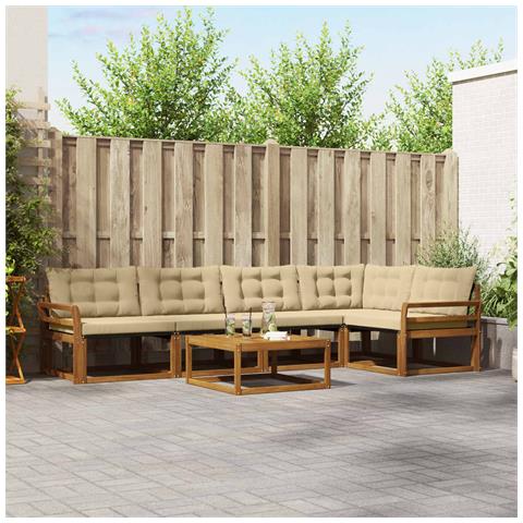 Set di divani da esterno con cuscino 6 pcs Naturale e Beige - Foto 2