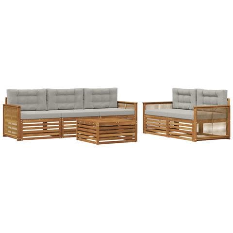 Set di divani da esterno 6 pcs Naturale e Grigio Chiaro - Foto 1