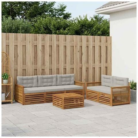 Set di divani da esterno 6 pcs Naturale e Grigio Chiaro - Foto 2