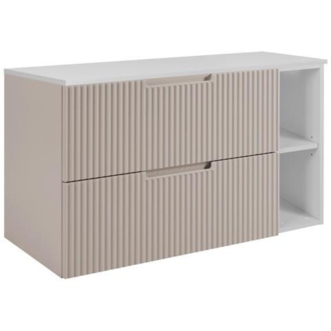 Mobile da bagno, Marrone, 80 cm, 2 cassetti con chiusura ammortizzata, Frontali scanalati - Foto 1
