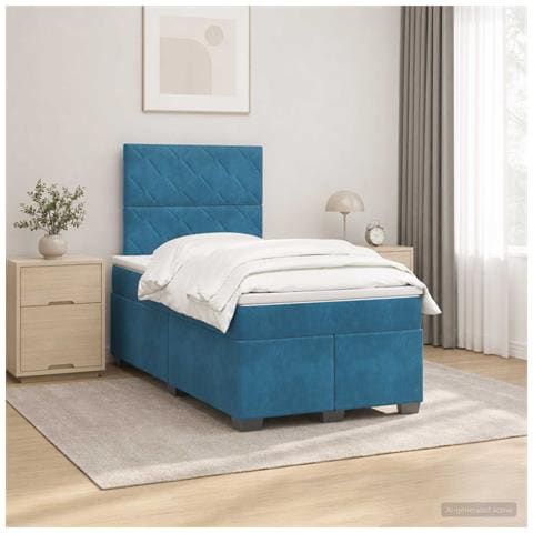 Letto box spring con materasso Blu 120 x 200 cm Velluto - Foto 2