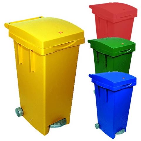 Bidone quadro per raccolta differenziata con ruote e pedale - Foto 3