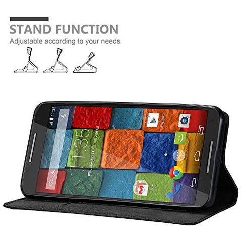 Custodia Compatibile Con Motorola Moto X2 In Nero Di Notte - Coperchio Protettiva Con Chiusura Magnetica, Funzione Stand E Tasca Per Le Carte - Foto 8
