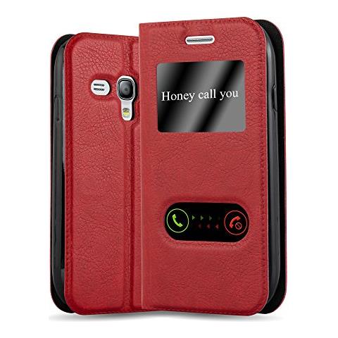 Custodia Compatibile Con Samsung Galaxy S3 Mini In Rosso Zafferano - Coperchio Protettivo Con Chiusura Magnetica, Funzione Stand E 2 Finestre Di Visualizzazione - Foto 1