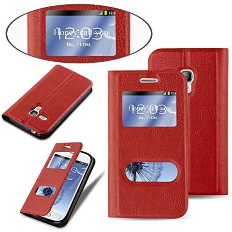 Custodia Compatibile Con Samsung Galaxy S3 Mini In Rosso Zafferano - Coperchio Protettivo Con Chiusura Magnetica, Funzione Stand E 2 Finestre Di Visualizzazione - Foto 2