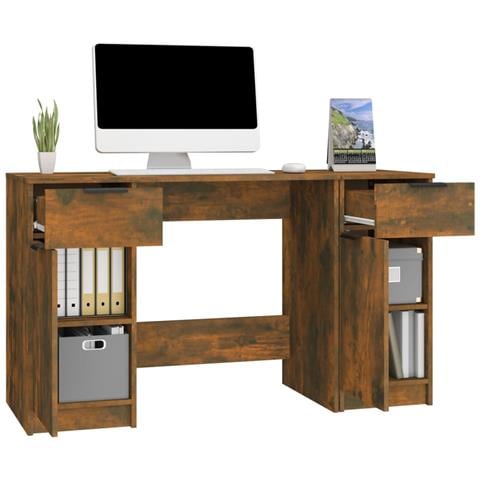 Scrivania Con Mobile Laterale Rovere Fumo In Legno Multistrato - Foto 10