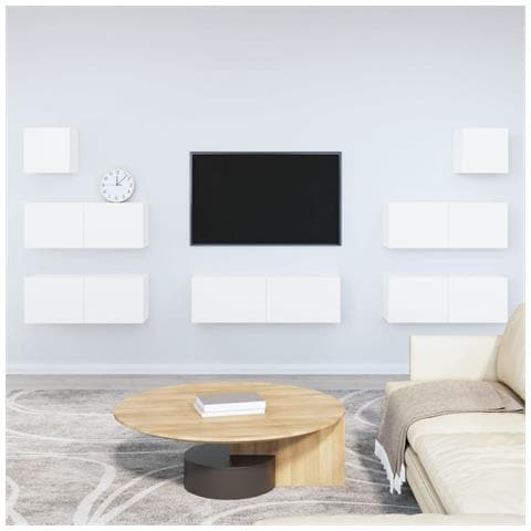 Set Di Mobili Porta Tv 7 Pz Bianco In Legno Multistrato - Foto 7