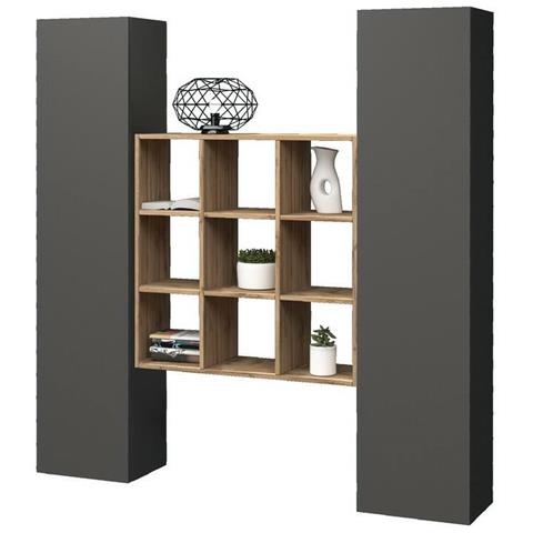 Credenza Fausto, Set Da Soggiorno A 2 Ante E Ripiani, Buffet Da Soggiorno, Madia Da Cucina, 100% Made In Italy, Cm 170x30h180, Antracite E Acero - Foto 4