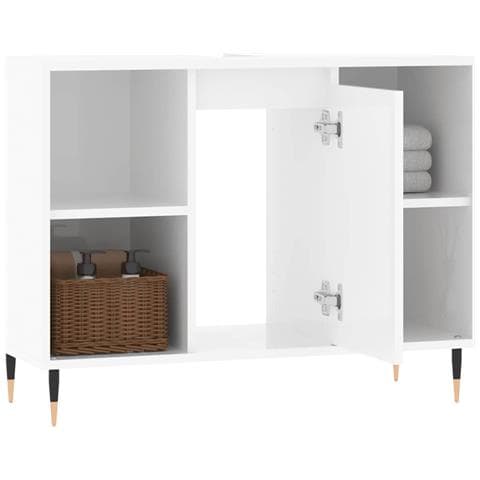 Armadietto Bagno Bianco Lucido 80x33x60cm In Legno Multistrato - Foto 2
