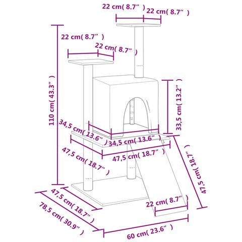 Albero Per Gatti Con Tiragraffi In Sisal Grigio Chiaro 110 Cm - Foto 6