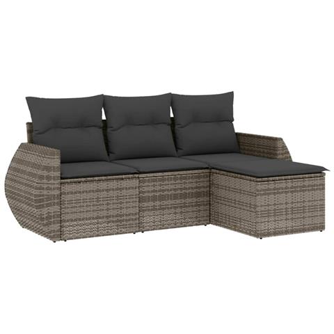 Set Divani Da Giardino 4 Pz Con Cuscini In Polyrattan Grigio - Foto 1