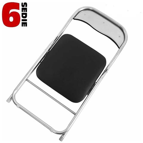 Set 6 Sedie Pieghevoli Con Struttura In Metallo Cromato, Seduta Imbottita, Casa, Ufficio, Studio, Giardino. (nero) - Foto 2