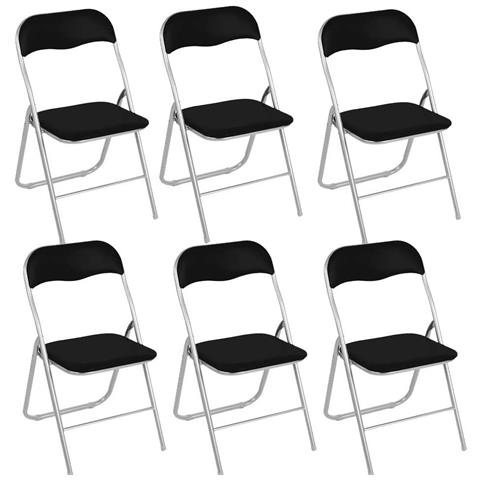 Set 6 Sedie Pieghevoli Con Struttura In Metallo Cromato, Seduta Imbottita, Casa, Ufficio, Studio, Giardino. (nero) - Foto 1