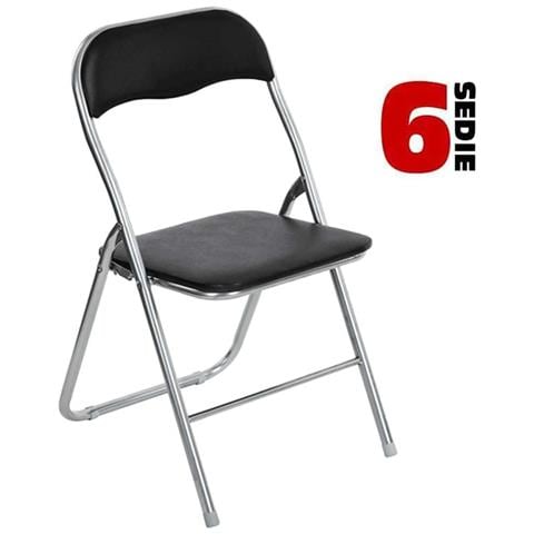Set 6 Sedie Pieghevoli Con Struttura In Metallo Cromato, Seduta Imbottita, Casa, Ufficio, Studio, Giardino. (nero) - Foto 6