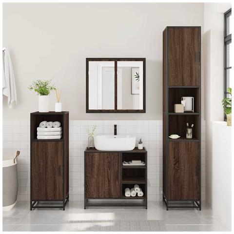 Mobile Lavabo Bagno Rovere Marrone 65x33x60cm Legno Multistrato - Foto 3