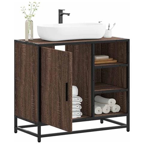 Mobile Lavabo Bagno Rovere Marrone 65x33x60cm Legno Multistrato - Foto 1